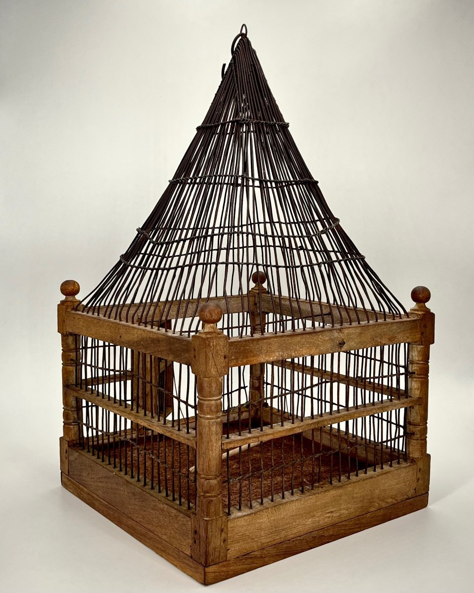 Cage à oiseaux en bois et fil de fer fin XIXe - début XXe art populaire 19e-photo-4