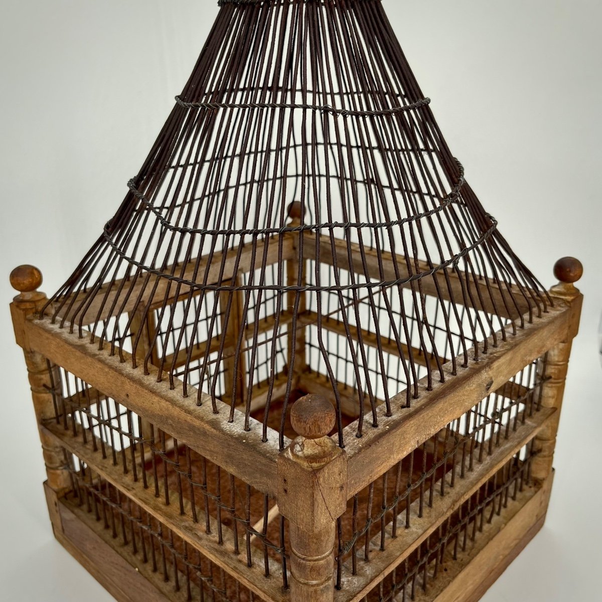 Cage à oiseaux en bois et fil de fer fin XIXe - début XXe art populaire 19e-photo-5