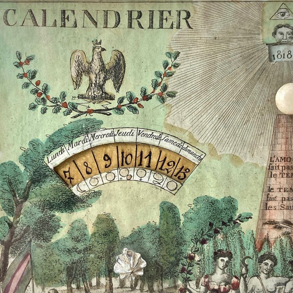 Masonic Perpetual Calendar From The Empire Period, Early 19th Century, 19th Century Freemasonry-photo-2