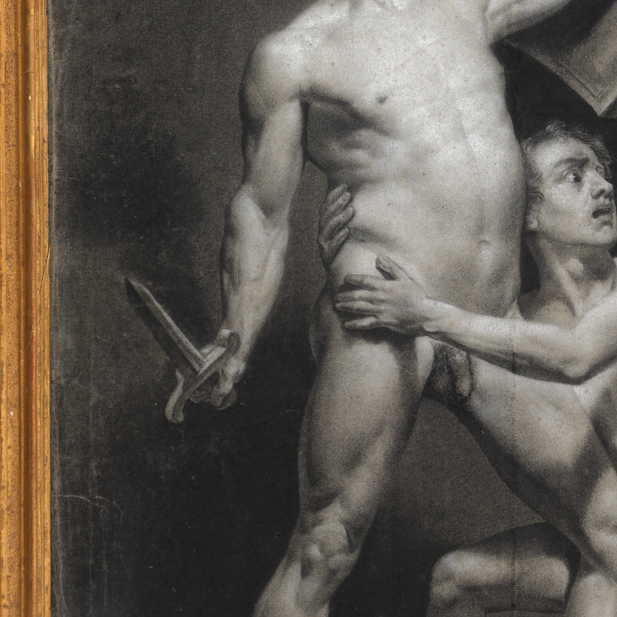 The Fighters, Study Of Antique Nudes, Charcoal Drawing, Neoclassical School, 19th Century-photo-4