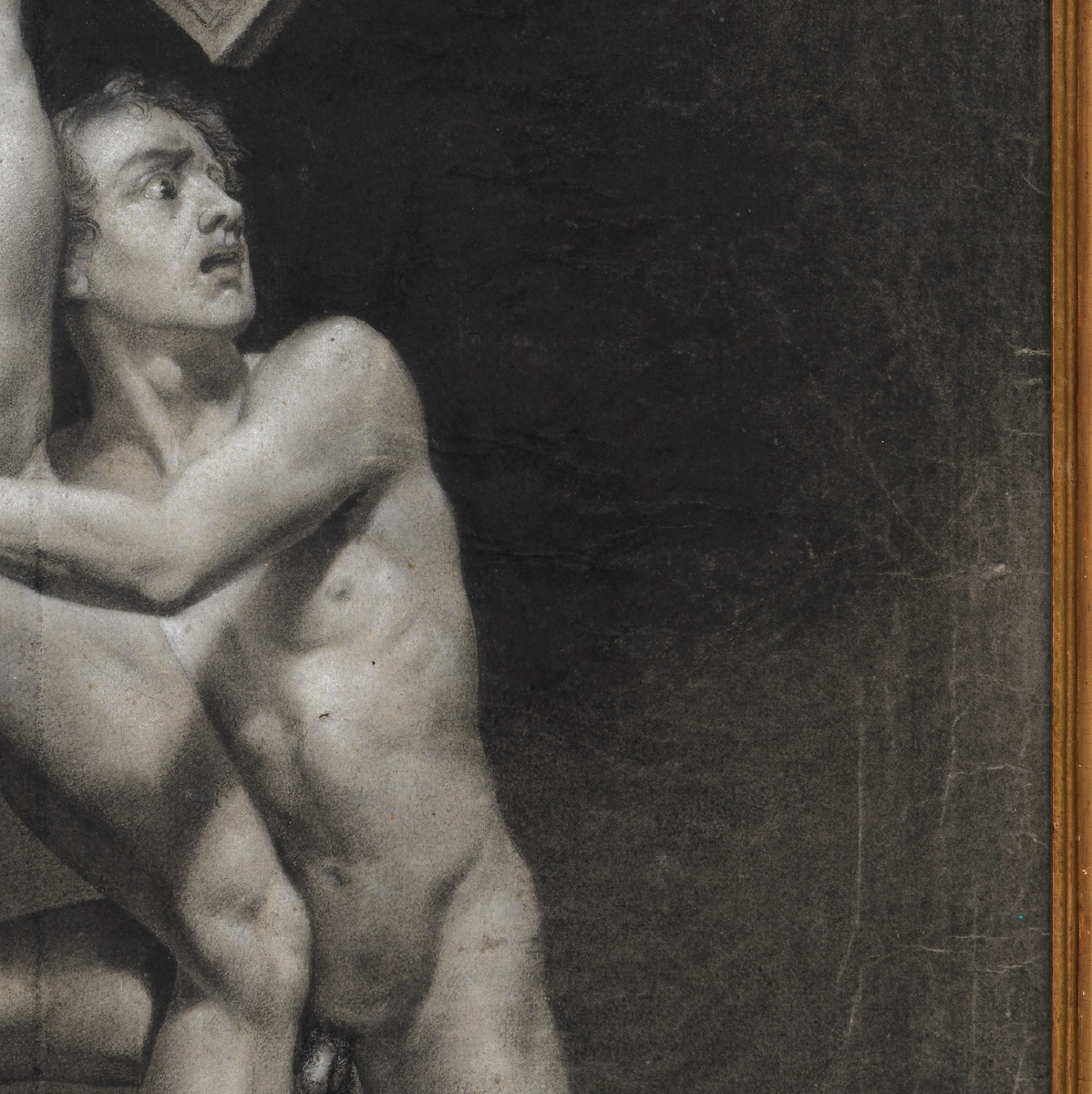 The Fighters, Study Of Antique Nudes, Charcoal Drawing, Neoclassical School, 19th Century-photo-1
