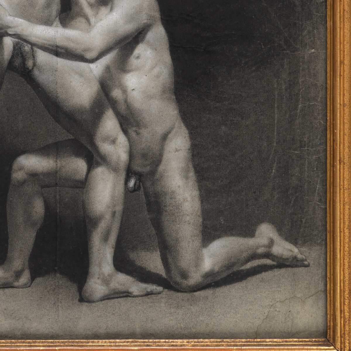 The Fighters, Study Of Antique Nudes, Charcoal Drawing, Neoclassical School, 19th Century-photo-3