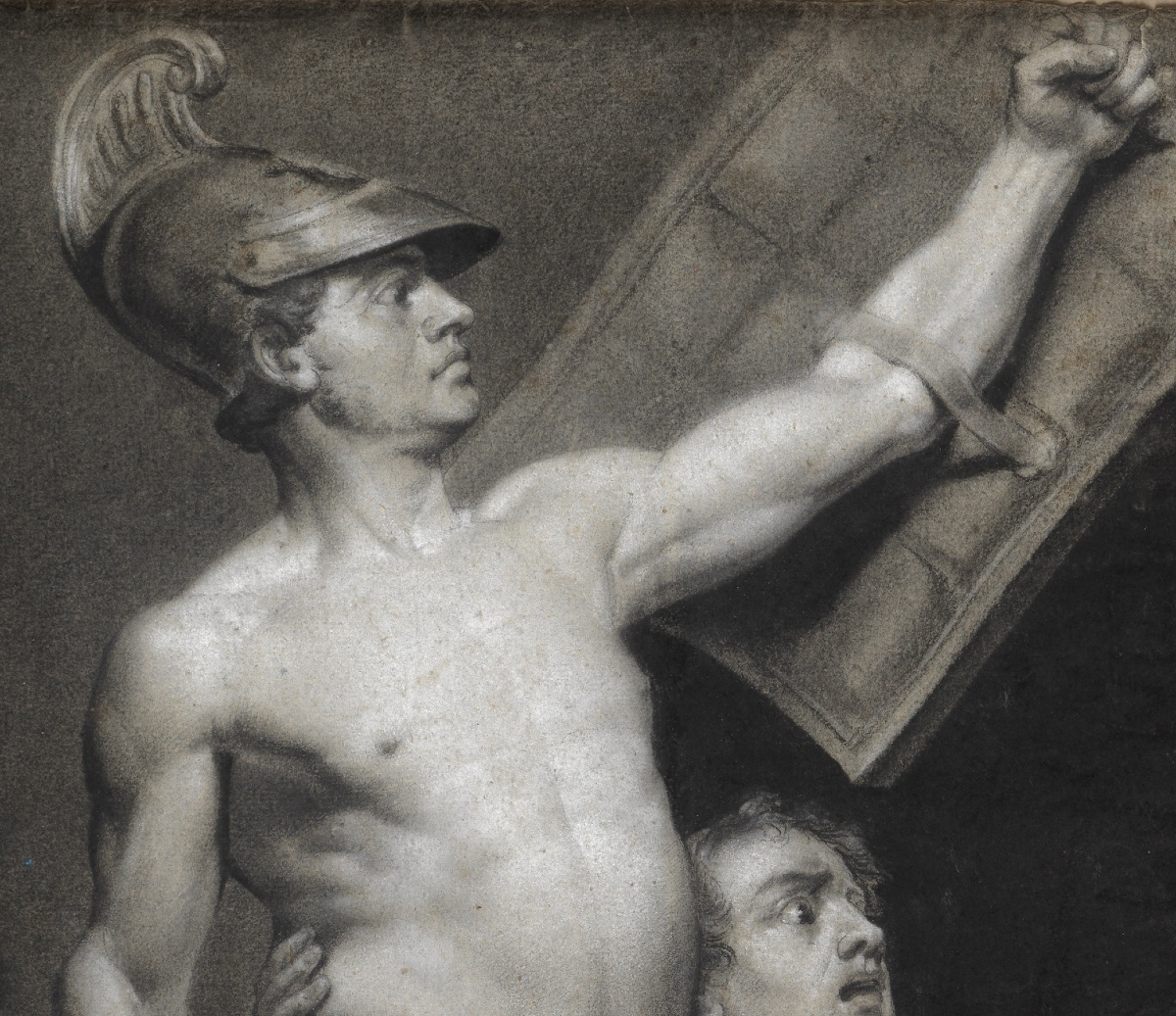 The Fighters, Study Of Antique Nudes, Charcoal Drawing, Neoclassical School, 19th Century-photo-4