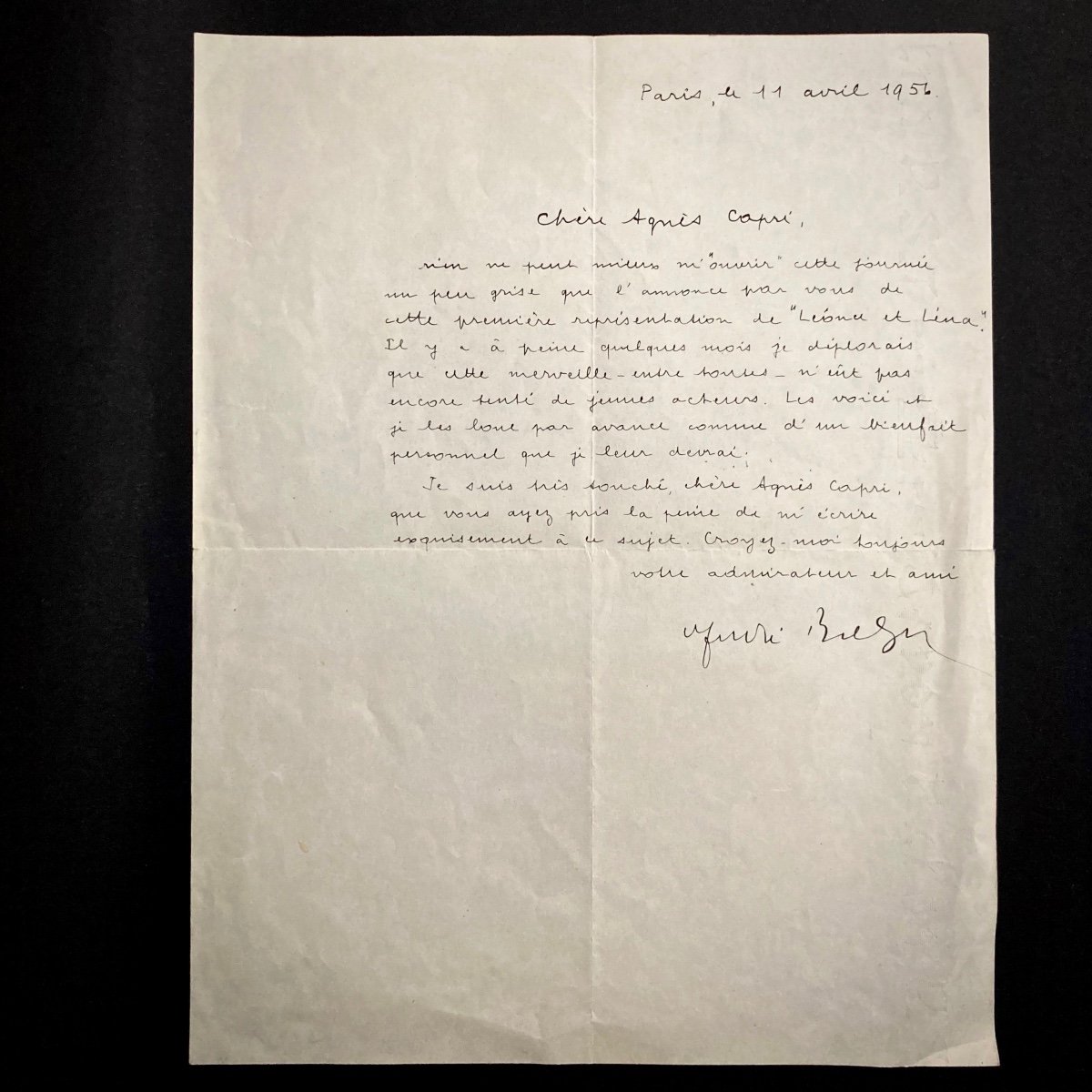 André Breton - Lettre autographe signée à l'actrice & chanteuse Agnès Capri en 1956 surréalisme-photo-2