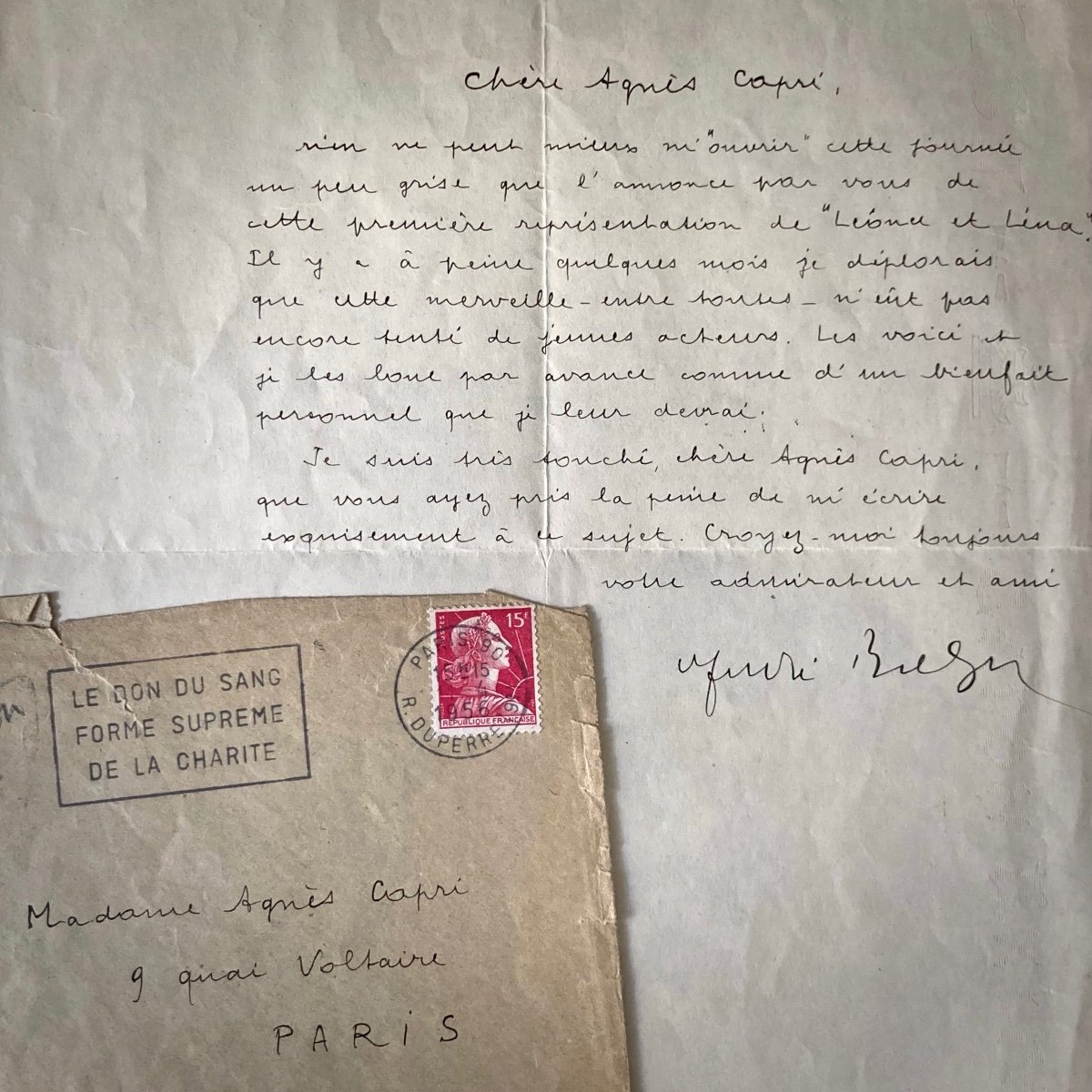 André Breton - Lettre autographe signée à l'actrice & chanteuse Agnès Capri en 1956 surréalisme-photo-4