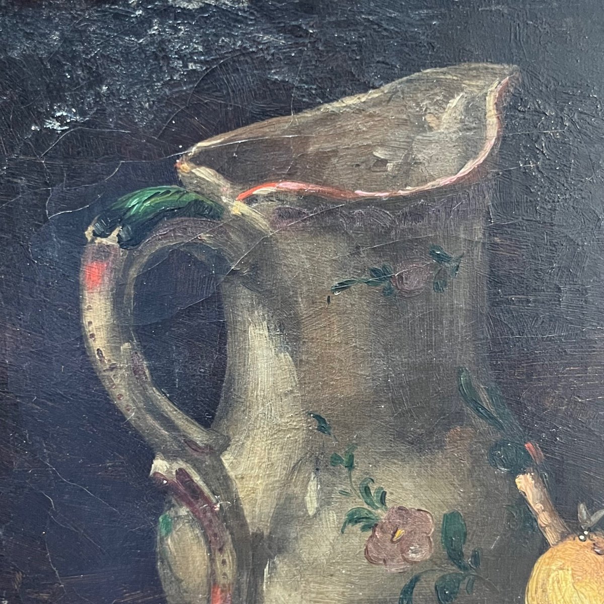 Nature morte aux poires et à la cruche en faïence, huile sur toile de Henri Loubat - 1885-photo-1