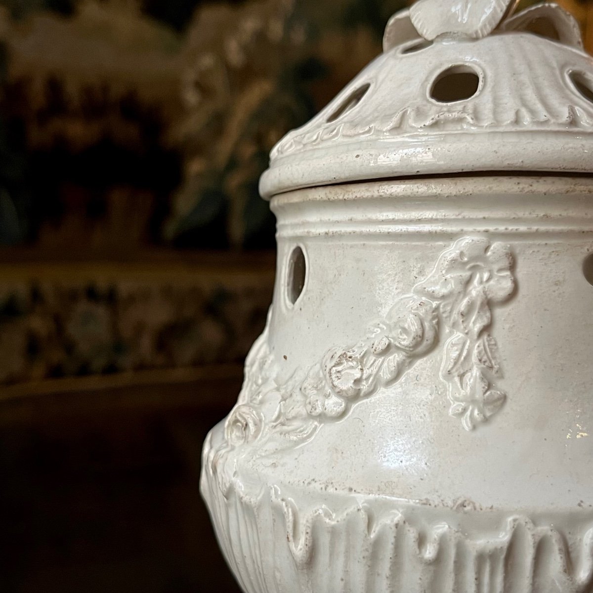 Pot-pourri en faïence fine de l'Est ou d'Angleterre, fin XVIIIe début XIXe pot à senteurs 18e-photo-3