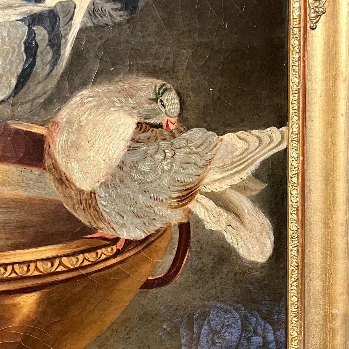 Mosaïque des colombes, huile sur toile XIXe d'après l'oeuvre découverte à Rome au XVIIIe siècle-photo-4