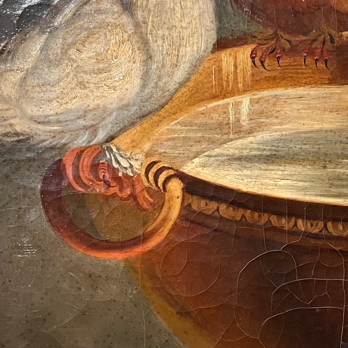 Mosaïque des colombes, huile sur toile XIXe d'après l'oeuvre découverte à Rome au XVIIIe siècle-photo-6