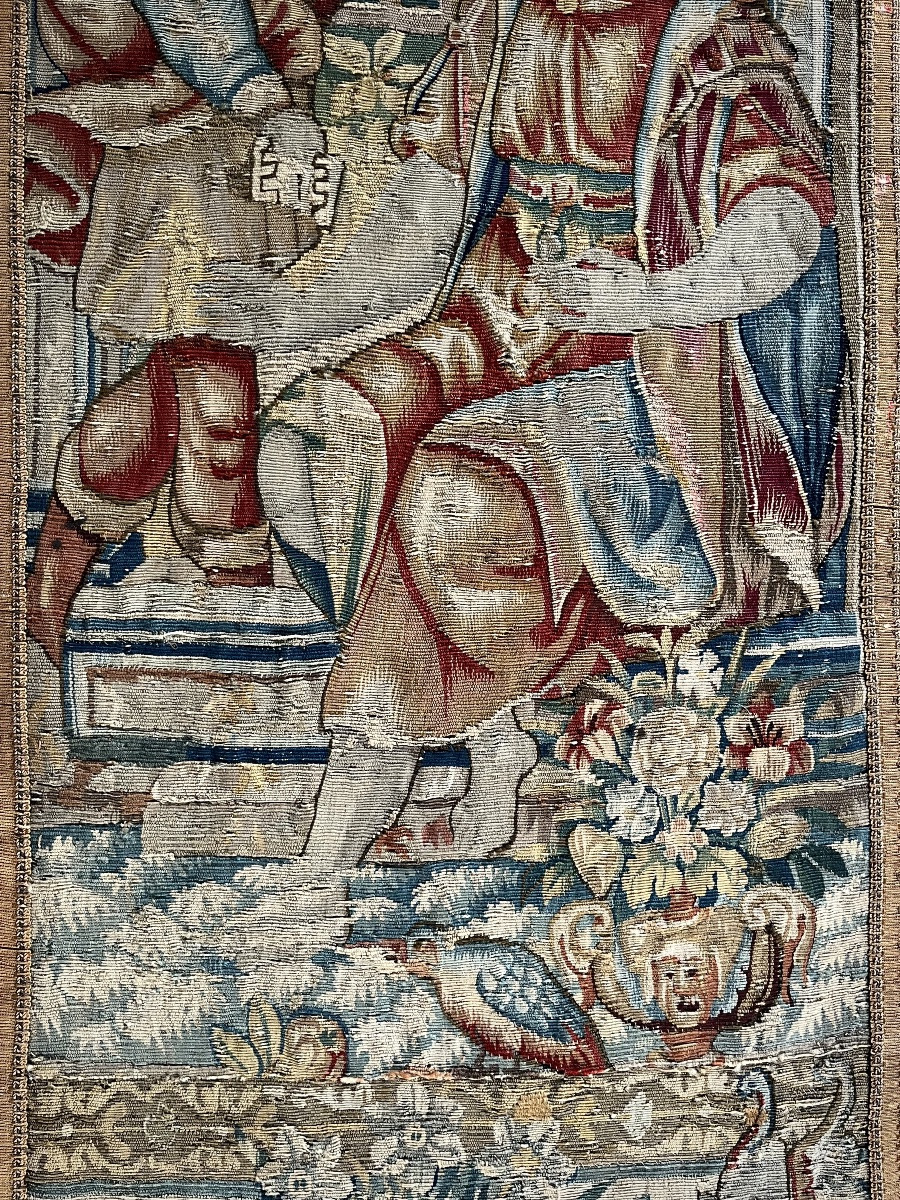 Grand fragment de tapisserie des Flandres XVIe siècle haute époque 16e XVIIe 17e-photo-4