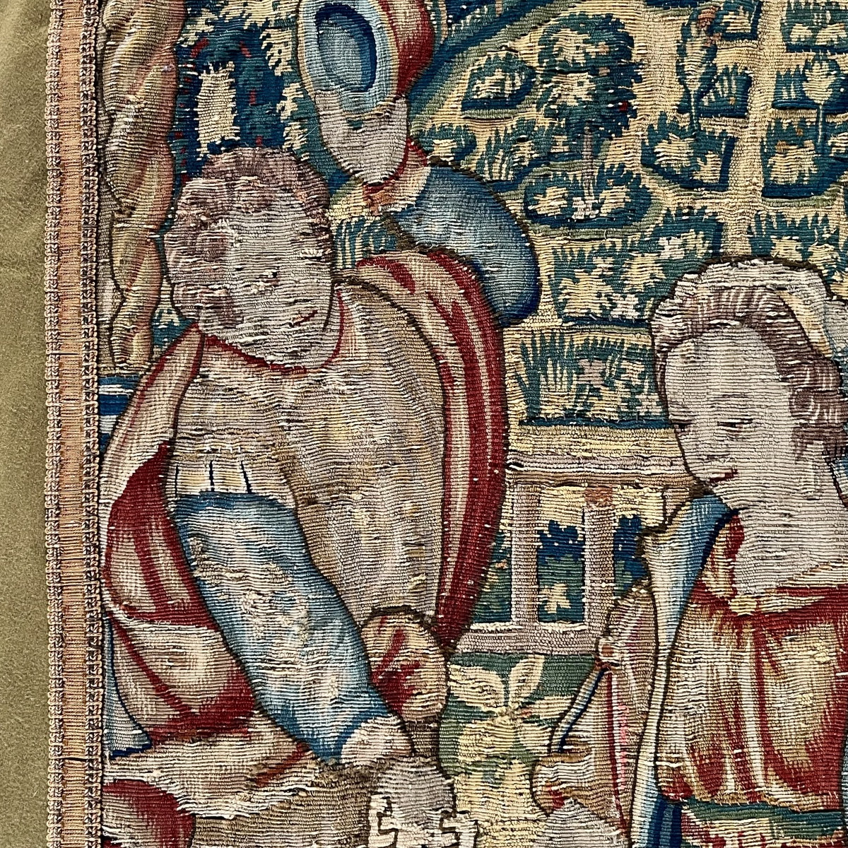 Grand fragment de tapisserie des Flandres XVIe siècle haute époque 16e XVIIe 17e-photo-6