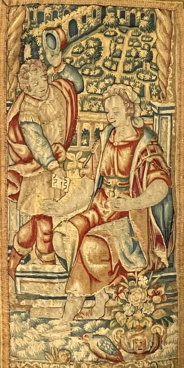 Grand fragment de tapisserie des Flandres XVIe siècle haute époque 16e XVIIe 17e