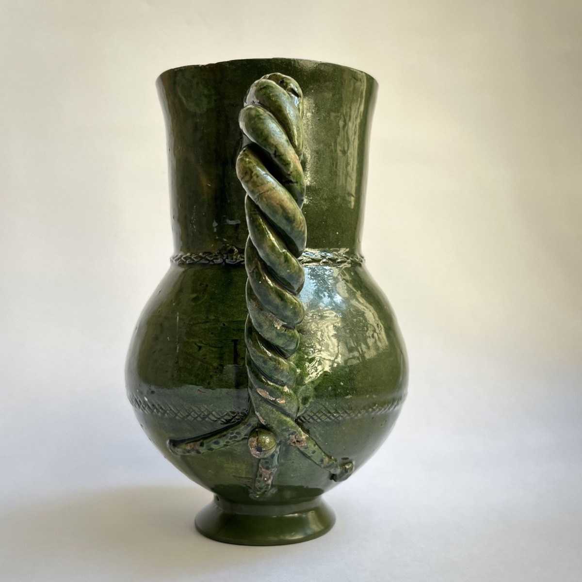 Glazed Earthenware Pitcher Dated 1801, Folk Art, 19th Century-photo-1