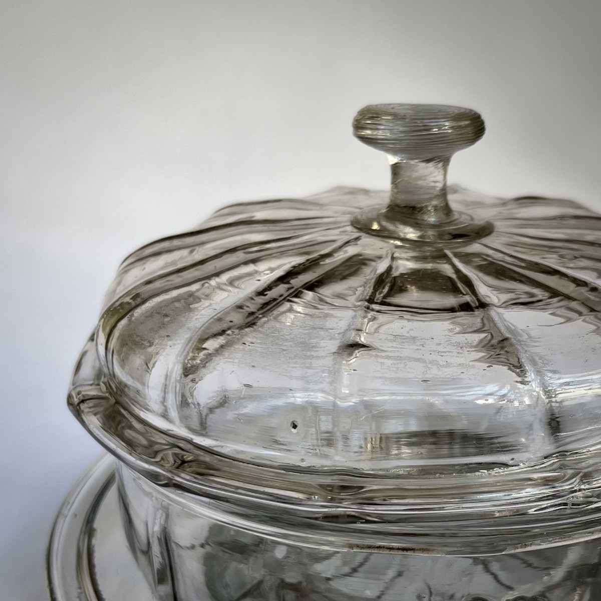 18th Century Blown Glass Candy Or Jam Dish With Gadroons In Venetian Style 18th Century Sweet Box-photo-5