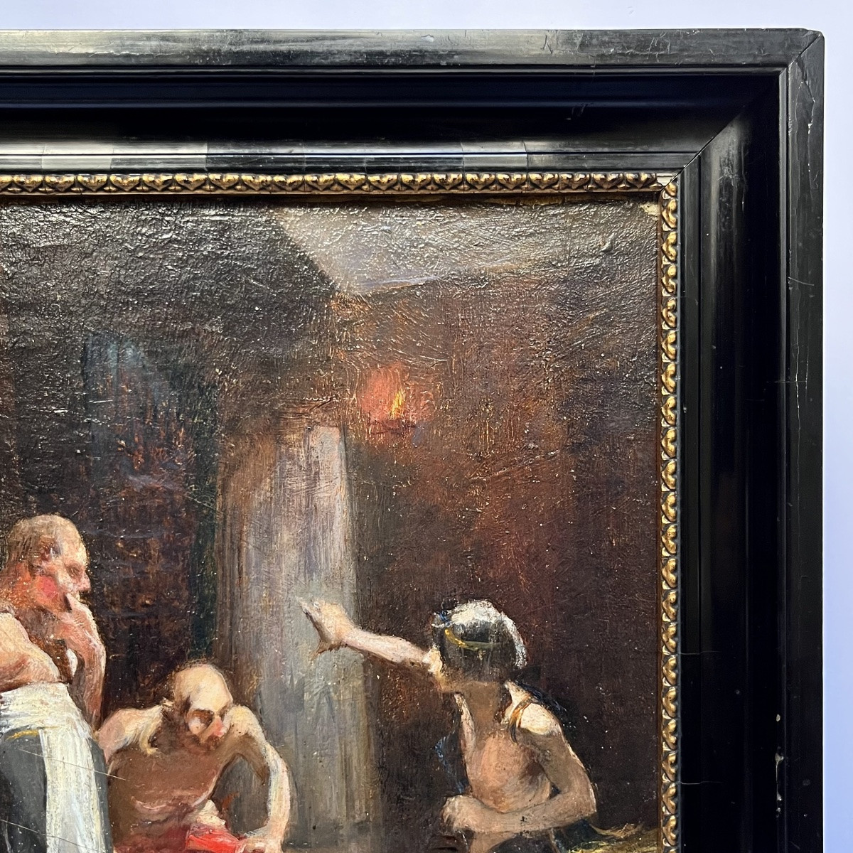 Painting Scene From Egyptian Antiquity, Oil On Cardboard 19th Century Prisoner Egypt 19th -photo-4