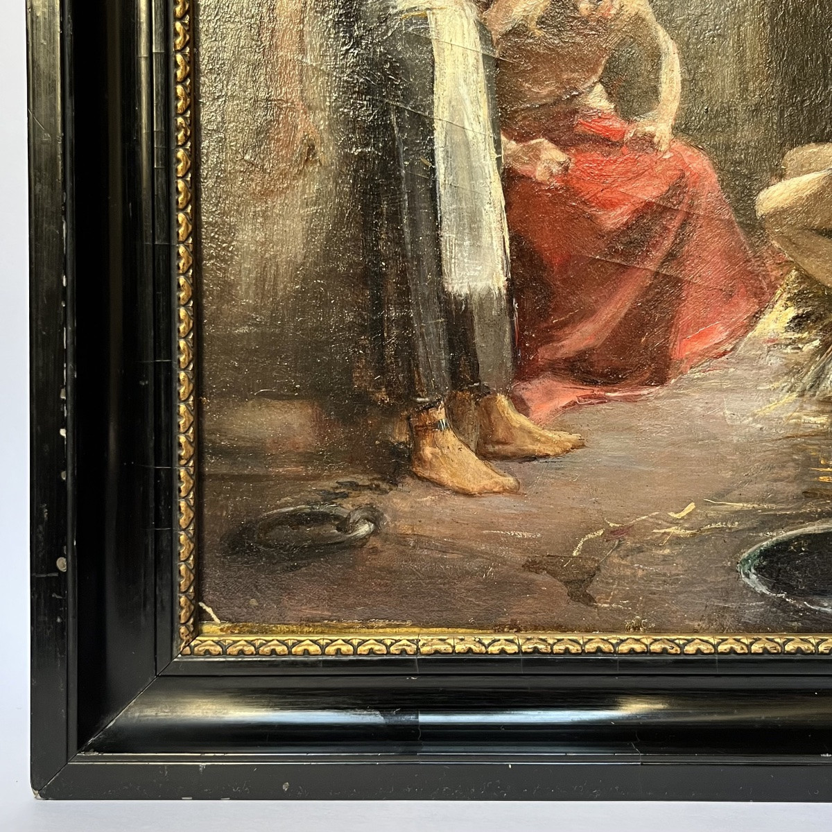 Painting Scene From Egyptian Antiquity, Oil On Cardboard 19th Century Prisoner Egypt 19th -photo-3