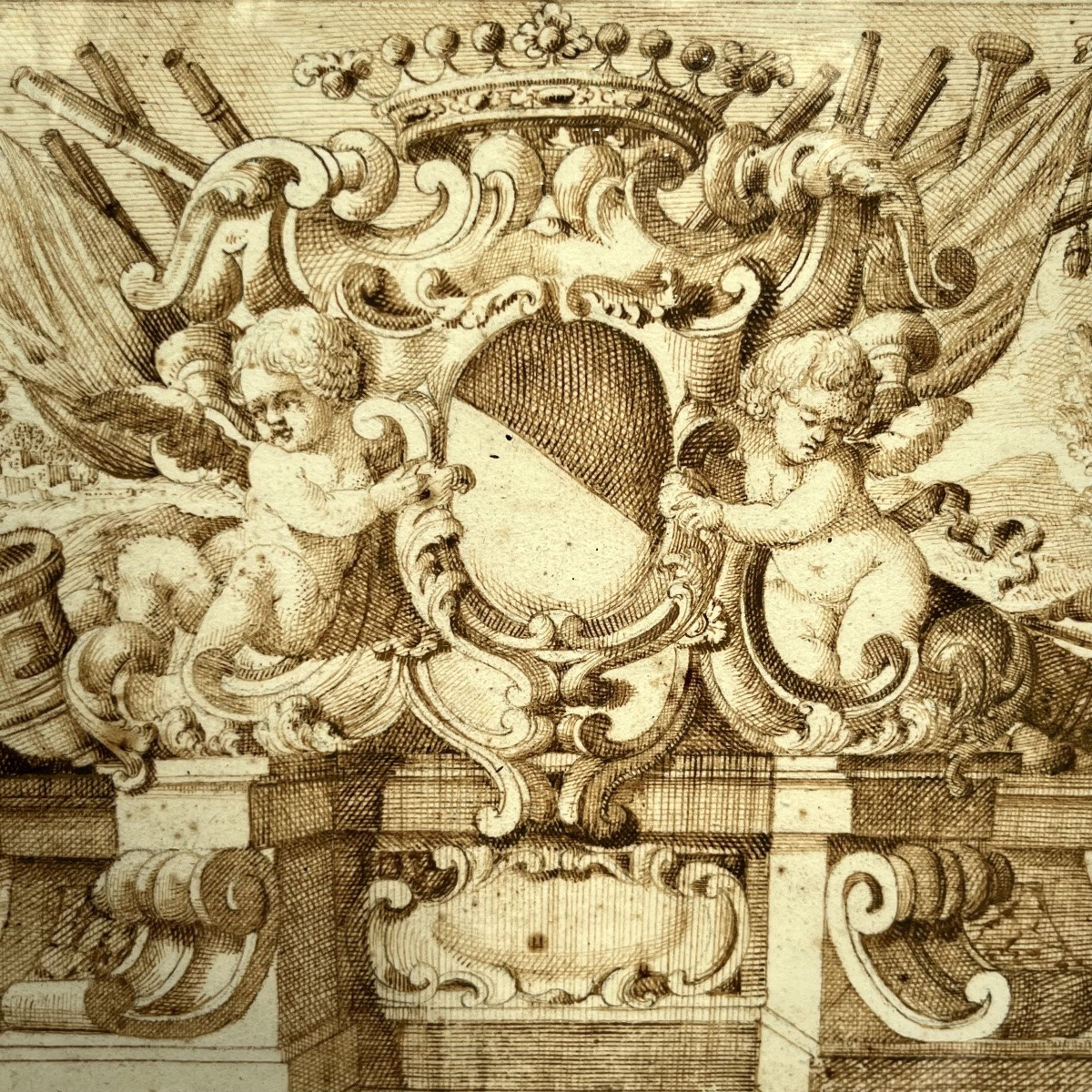 17th Century Pen Drawing - Monument To The Arms Of The Capponi Family - Florence, Italy, 17th Century-photo-2