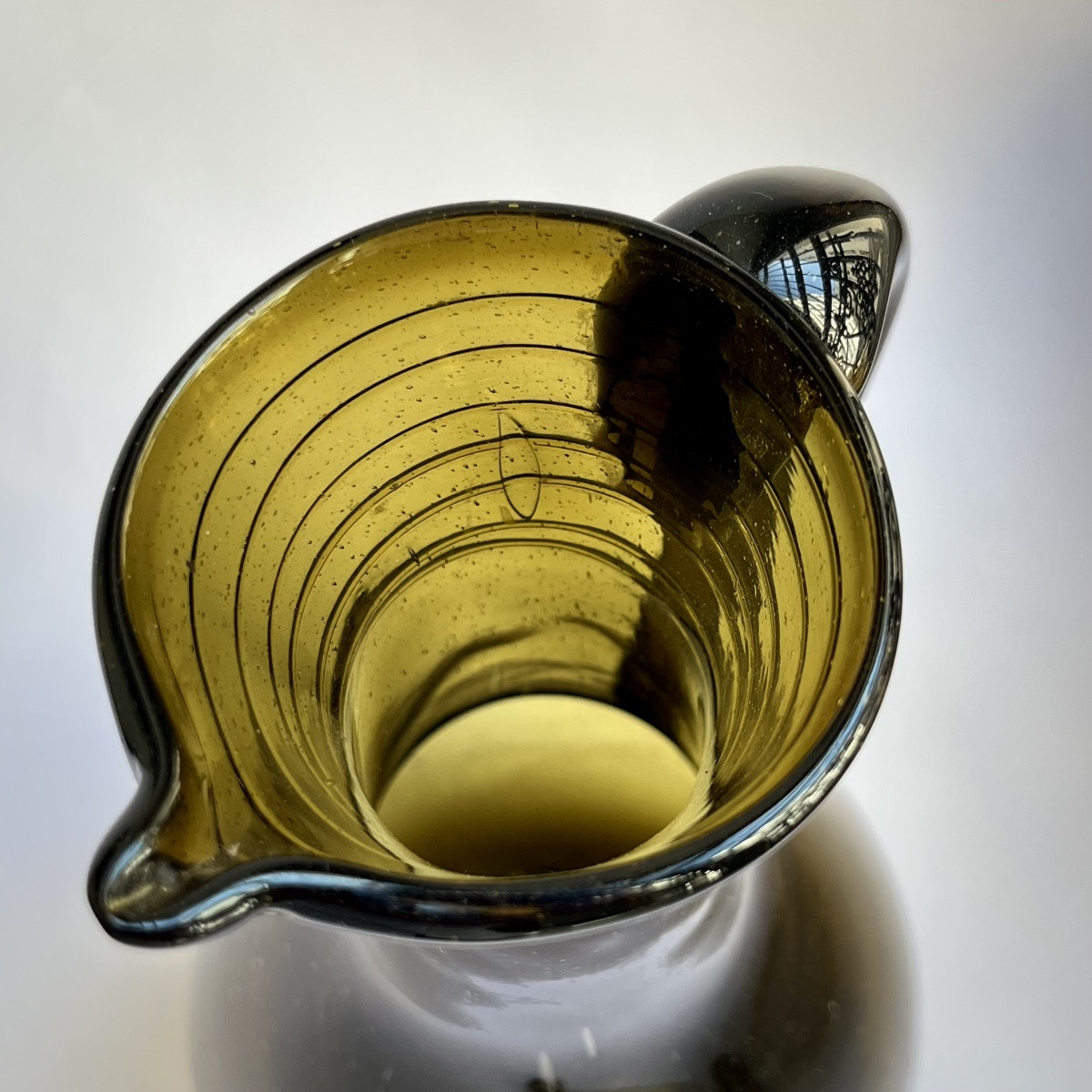 Large Margeride Pitcher In Blown Glass With Brown-green Tinted Threads From The 18th Century-photo-2