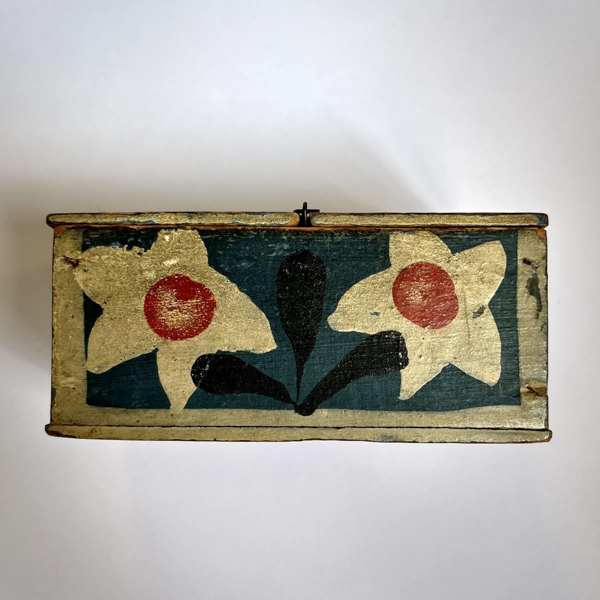 Small 19th Century Norman Jewelry Box With Floral Decoration, 19th Century Folk Art Chest Or Box-photo-2