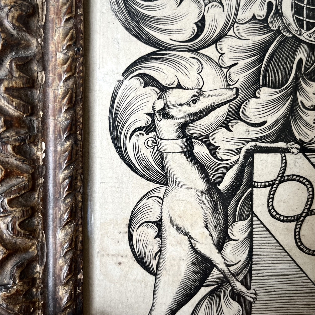 Ex-libris de Nicolas VI Le Cordier seigneur du Tronc cadre en bois sculpté du XVIIe siècle 17e-photo-5