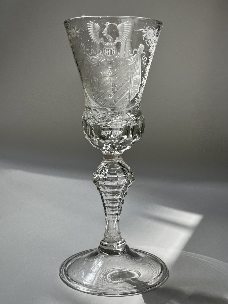 Large Cut Glass With Engraved Decoration Of Coat Of Arms And Fleur-de-lis Bohemia - Silesia, 18th Century-photo-8