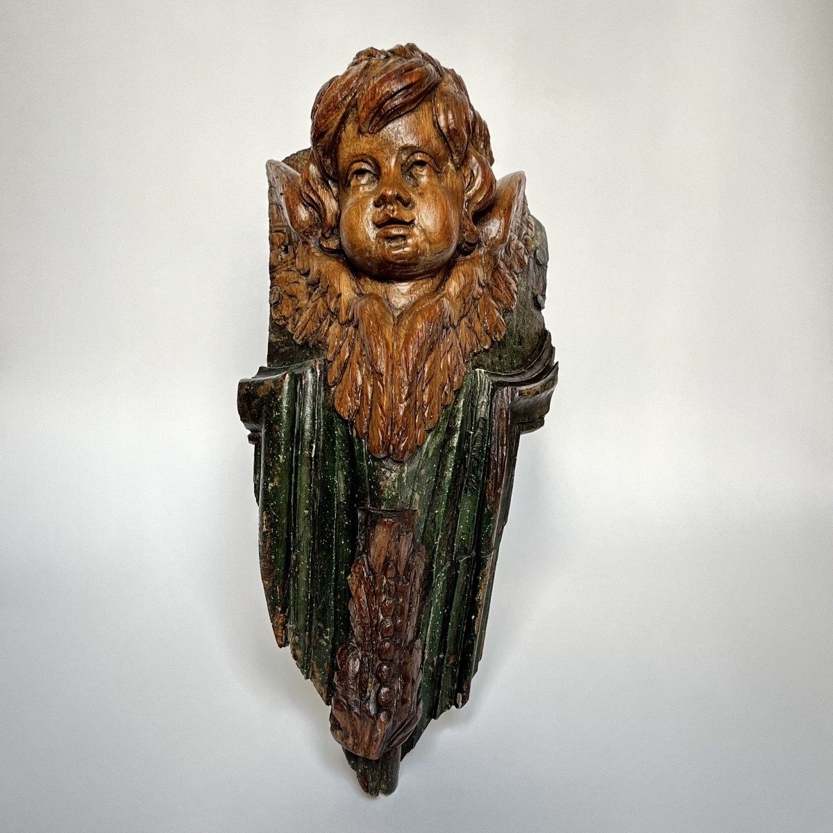 Cherub Angel In Polychrome Carved Wood 18th Century Putto 18th Century Woodwork Folk Art -photo-7