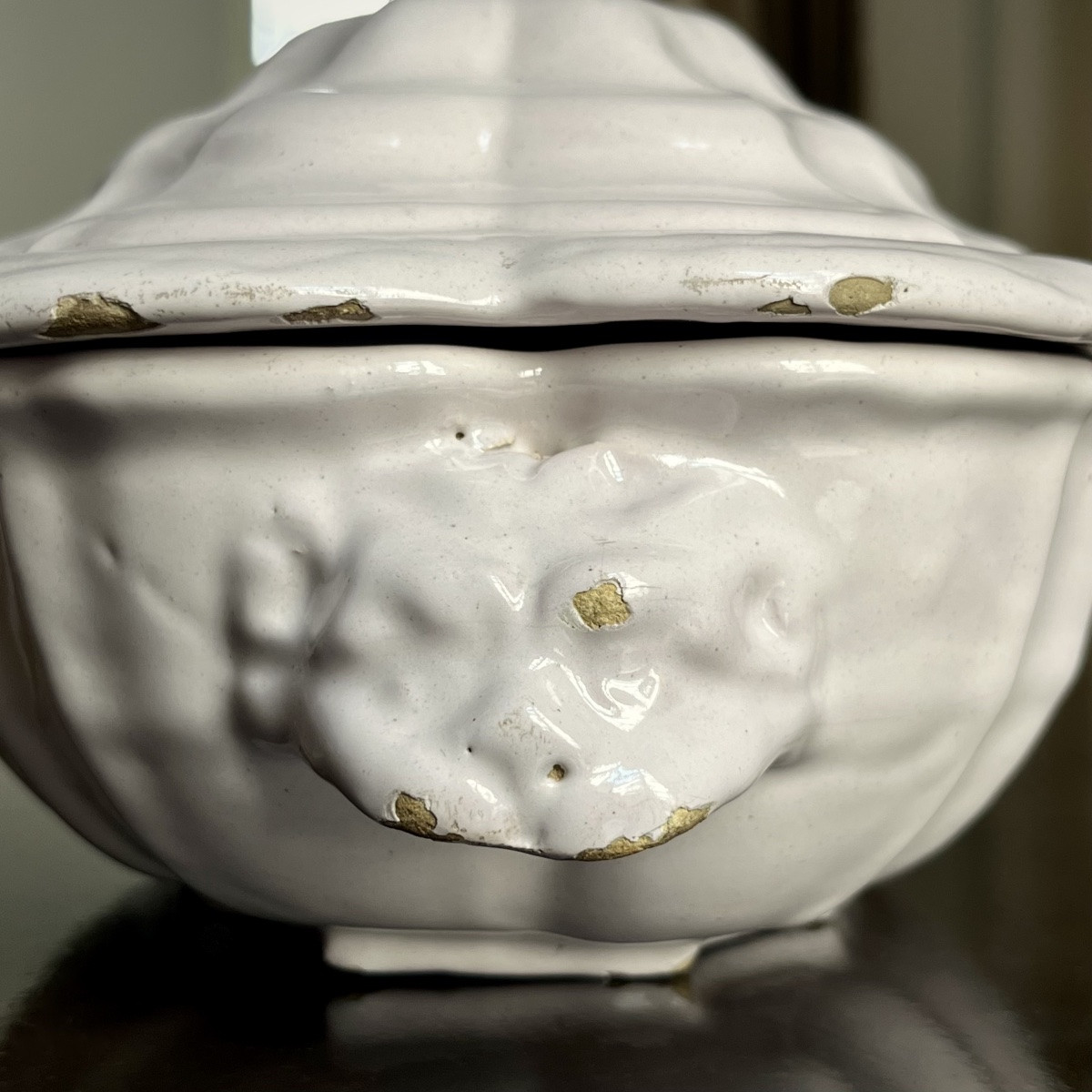 Vegetable Dish With Lion Heads In White Earthenware From Moustiers Or South Of France, 18th Century-photo-2
