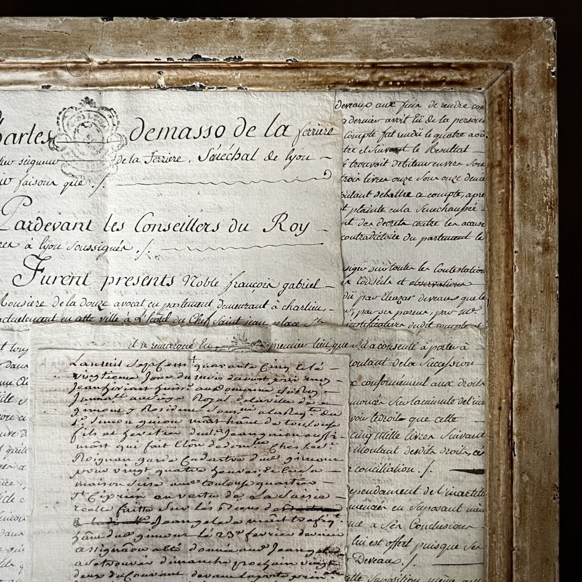 Paire de pêle-mêle contenant des manuscrits du XVIIIe siècle dans des cadres anciens-photo-4