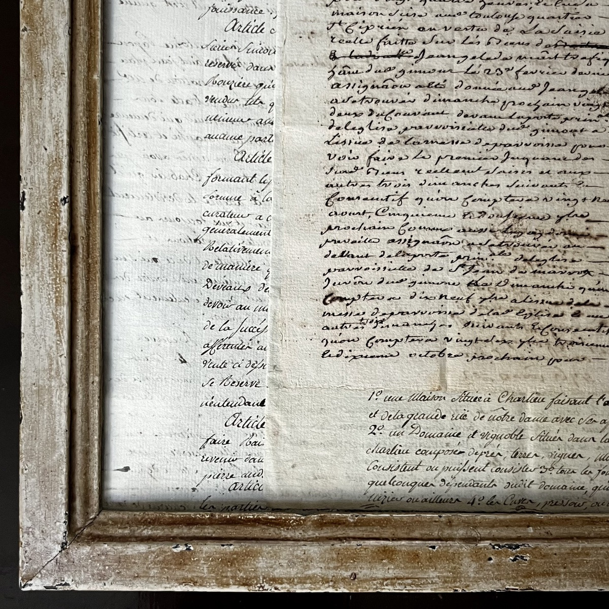 Paire de pêle-mêle contenant des manuscrits du XVIIIe siècle dans des cadres anciens-photo-2