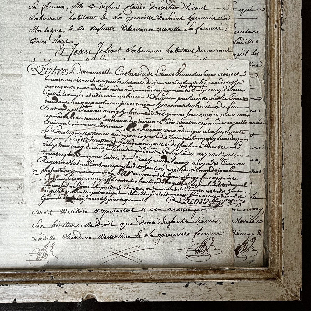Paire de pêle-mêle contenant des manuscrits du XVIIIe siècle dans des cadres anciens-photo-6