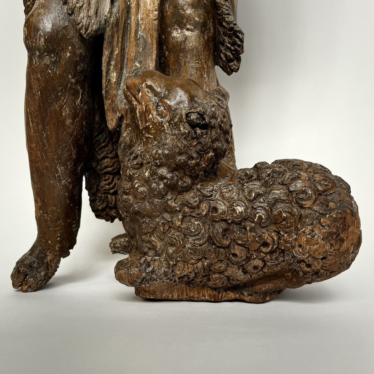 Saint John The Baptist, Important 17th Century Sculpture In Carved Wood, 17th Century Statue, High Period-photo-7