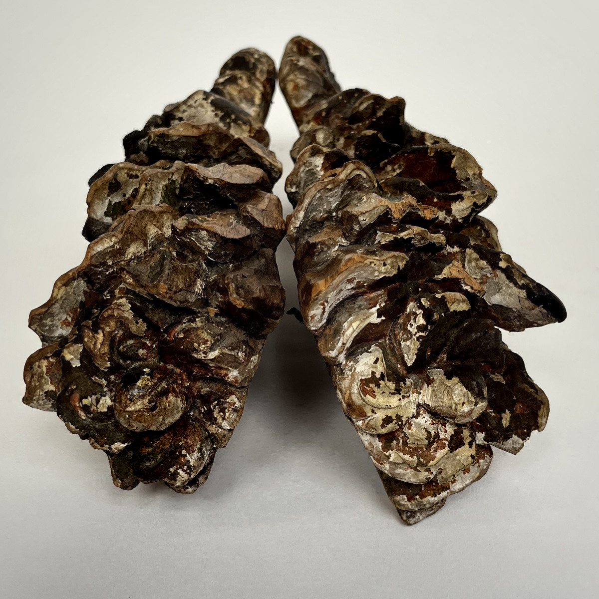 Paire d'éléments décoratifs en bois peint sculpté XVIIIe XIXe guirlandes art populaire 18e 19e-photo-7