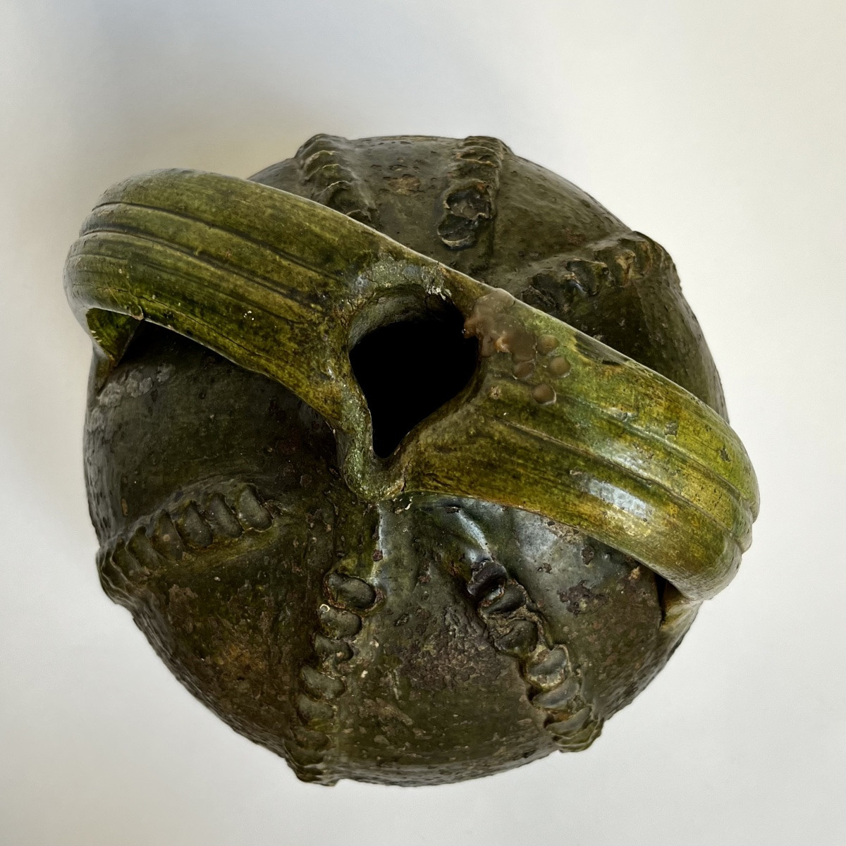 Jarre à double anse en terre vernissée verte XVIIIe XIXe Dordogne ou Saintonge Art populaire-photo-6