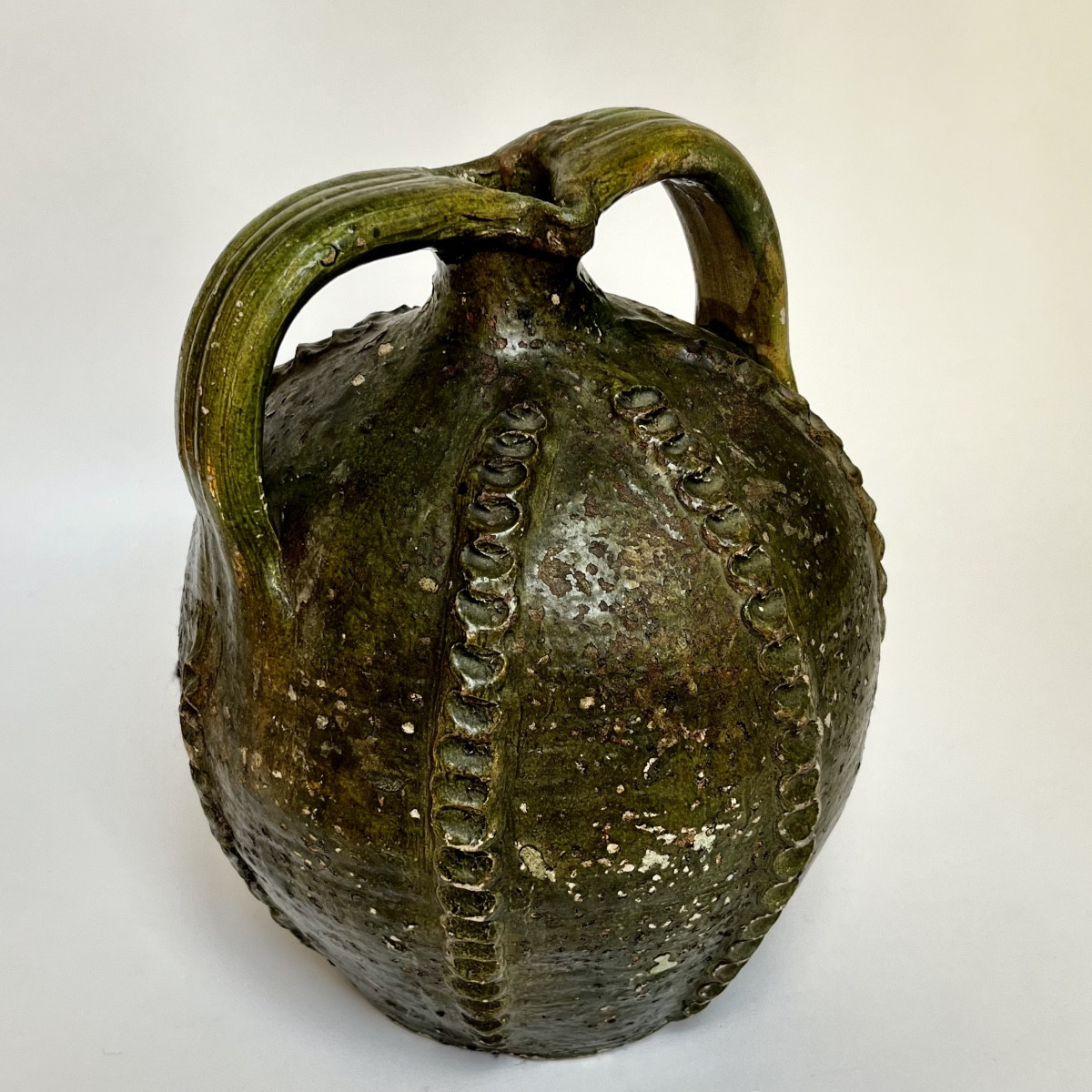 Double-handled Green Glazed Earthenware Jar, 18th-19th Century, Dordogne Or Saintonge, 18th-19th Century