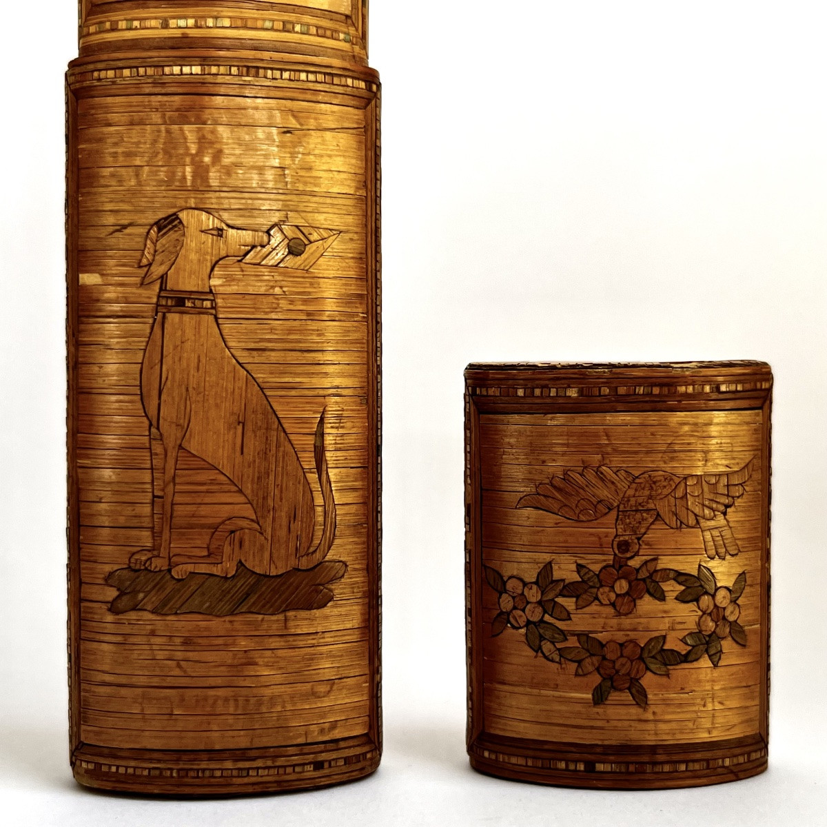 Case - "to Me" Love Note Dog And Lyre In Straw Marquetry Folk Art Late 18th Century-photo-4
