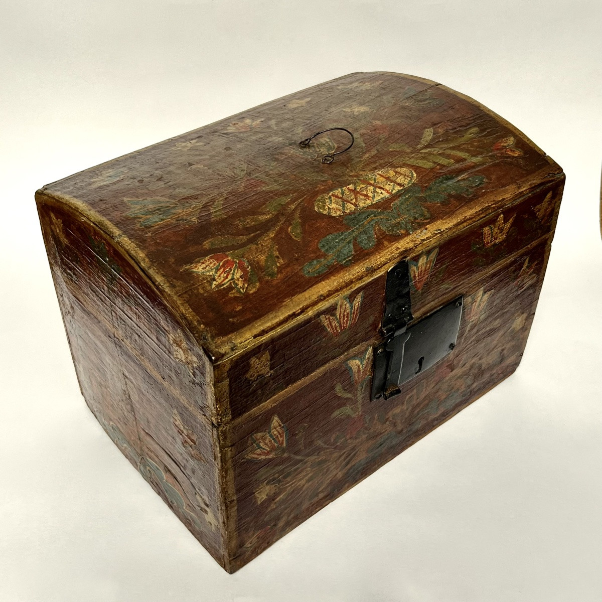 Coffre normand en bois peint XIXe siècle malle normande art populaire 19e -photo-3