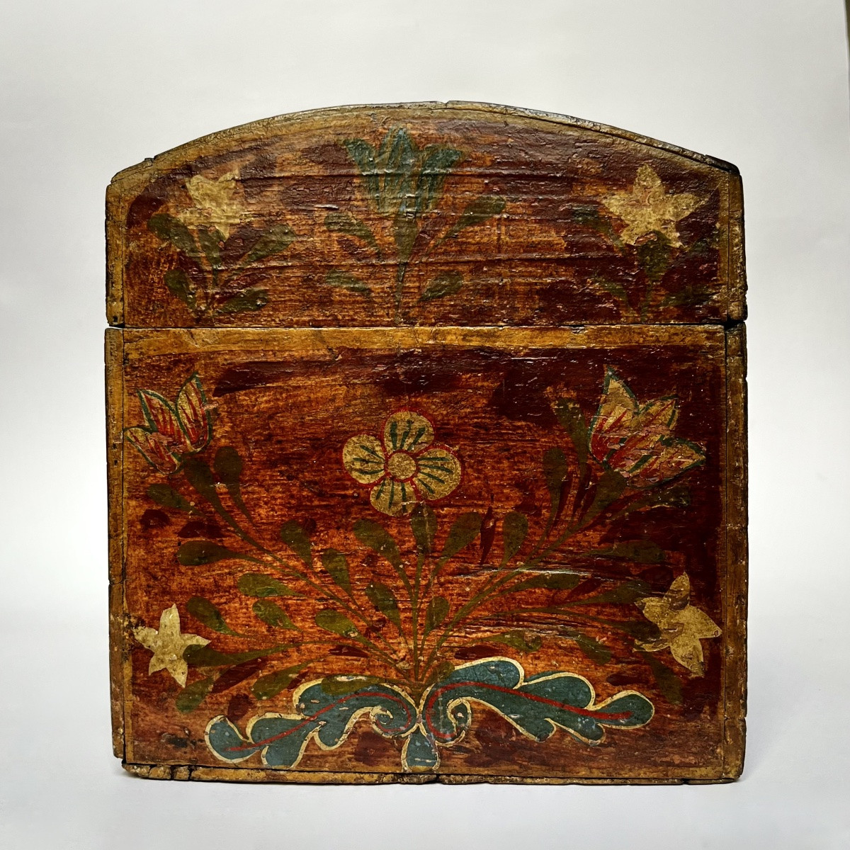 Coffre normand en bois peint XIXe siècle malle normande art populaire 19e -photo-2