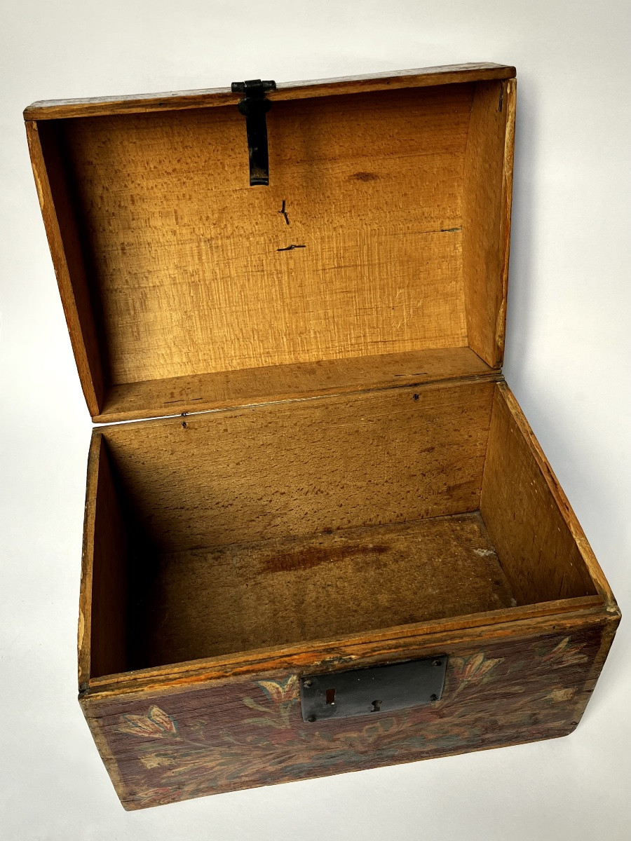 Coffre normand en bois peint XIXe siècle malle normande art populaire 19e -photo-7
