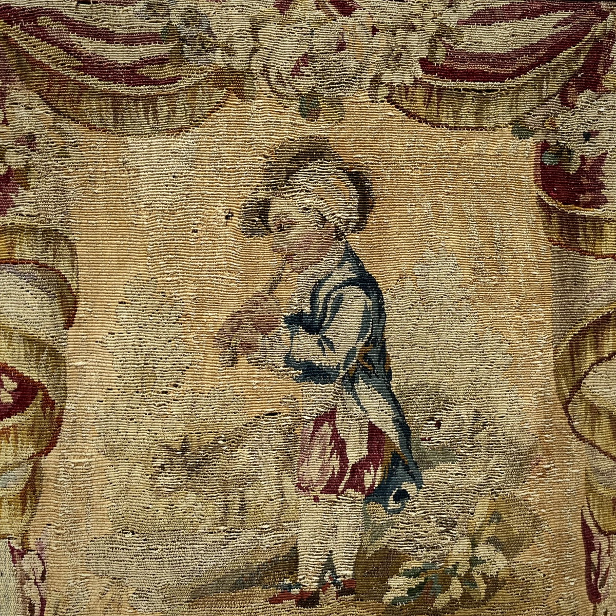Le joueur de fl&ucirc;te, fragment de tapisserie de Beauvais (?) XIXe si&egrave;cle 19e-photo-2
