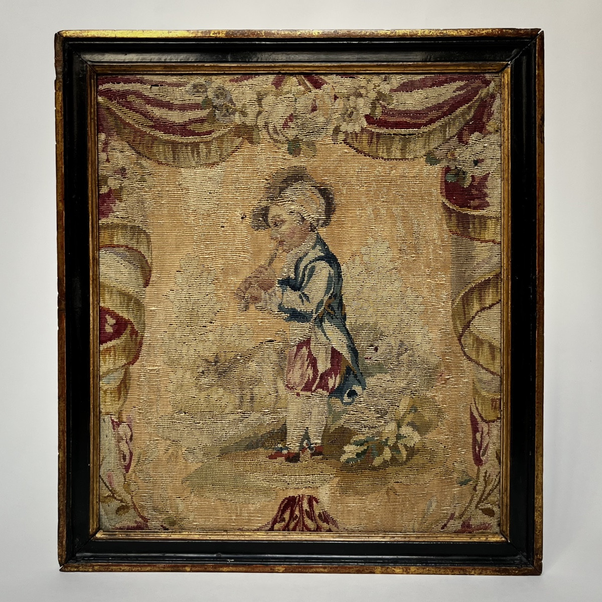 Le joueur de fl&ucirc;te, fragment de tapisserie de Beauvais (?) XIXe si&egrave;cle 19e