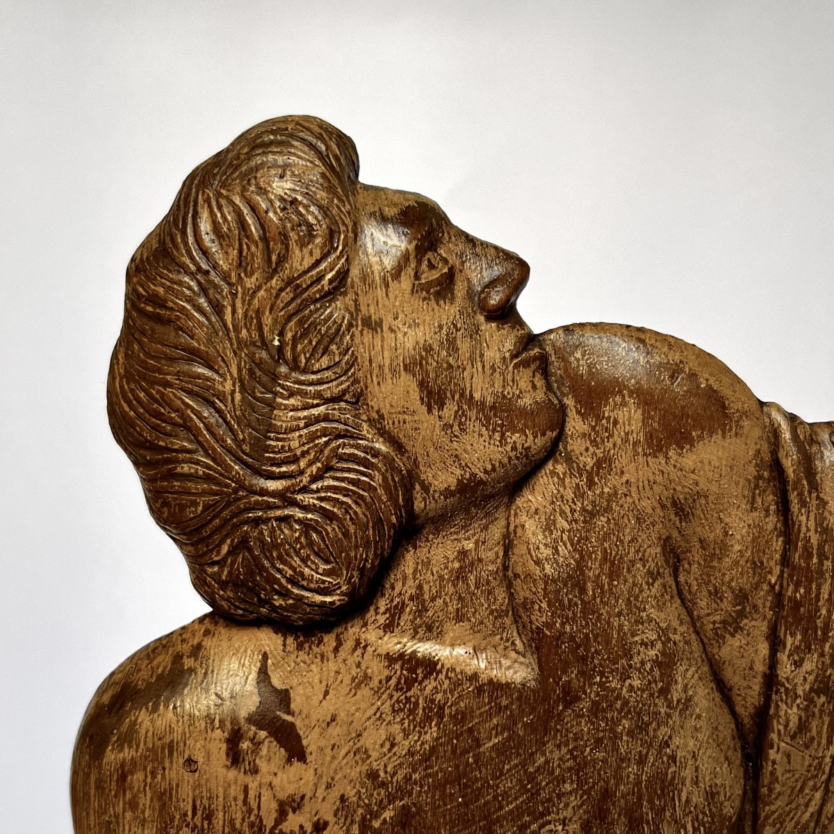 Male Figure, Carved Wooden Bas-relief From The 1920s - 1930s In The Neoclassical Style-photo-2