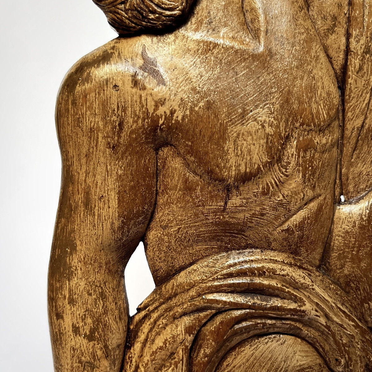 Male Figure, Carved Wooden Bas-relief From The 1920s - 1930s In The Neoclassical Style-photo-3