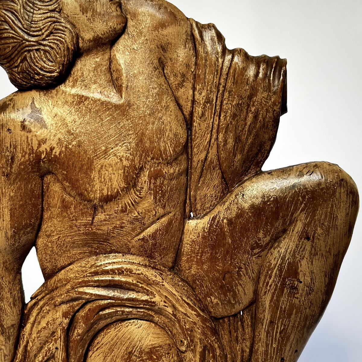 Male Figure, Carved Wooden Bas-relief From The 1920s - 1930s In The Neoclassical Style-photo-4