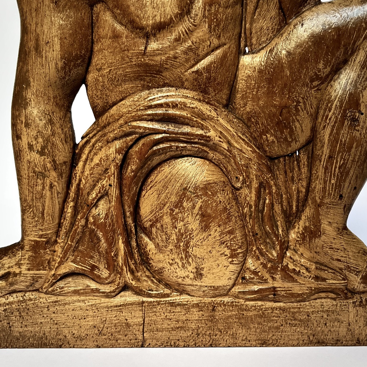 Male Figure, Carved Wooden Bas-relief From The 1920s - 1930s In The Neoclassical Style-photo-2