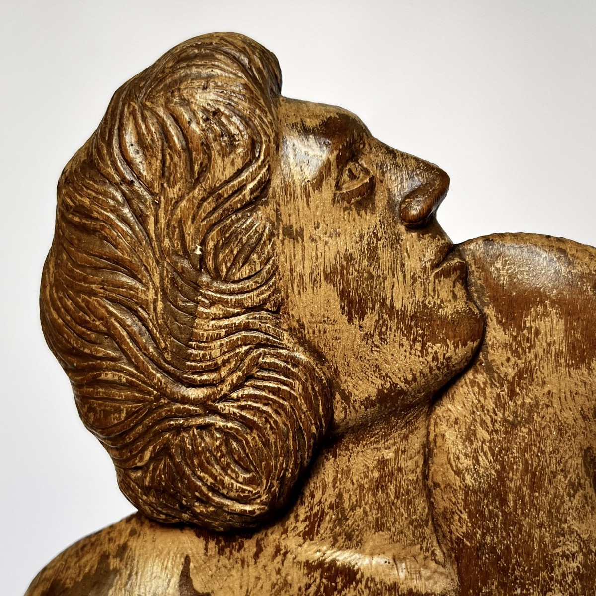 Male Figure, Carved Wooden Bas-relief From The 1920s - 1930s In The Neoclassical Style-photo-4