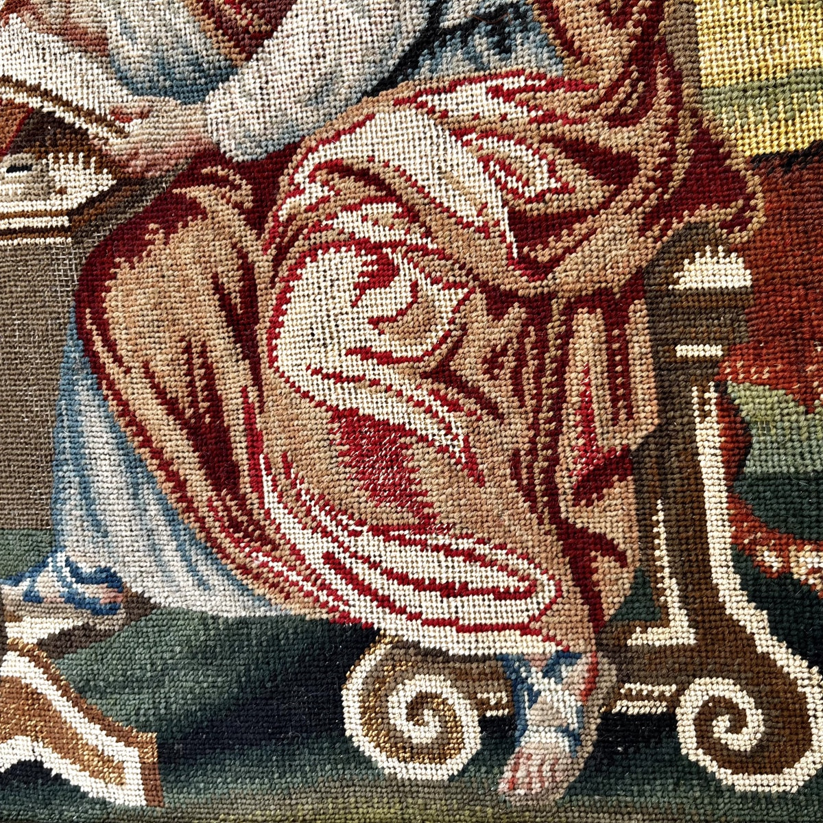 Saint Mark Writing The Gospel And His Lion, Fragment Of A Petit Point Tapestry, 18th-19th Century-photo-5