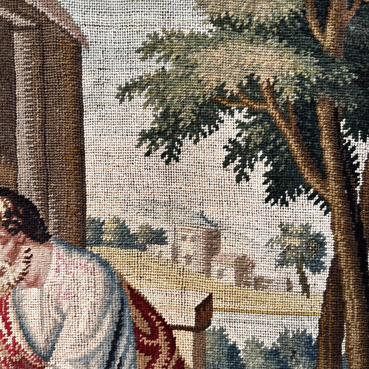 Saint Mark Writing The Gospel And His Lion, Fragment Of A Petit Point Tapestry, 18th-19th Century-photo-6