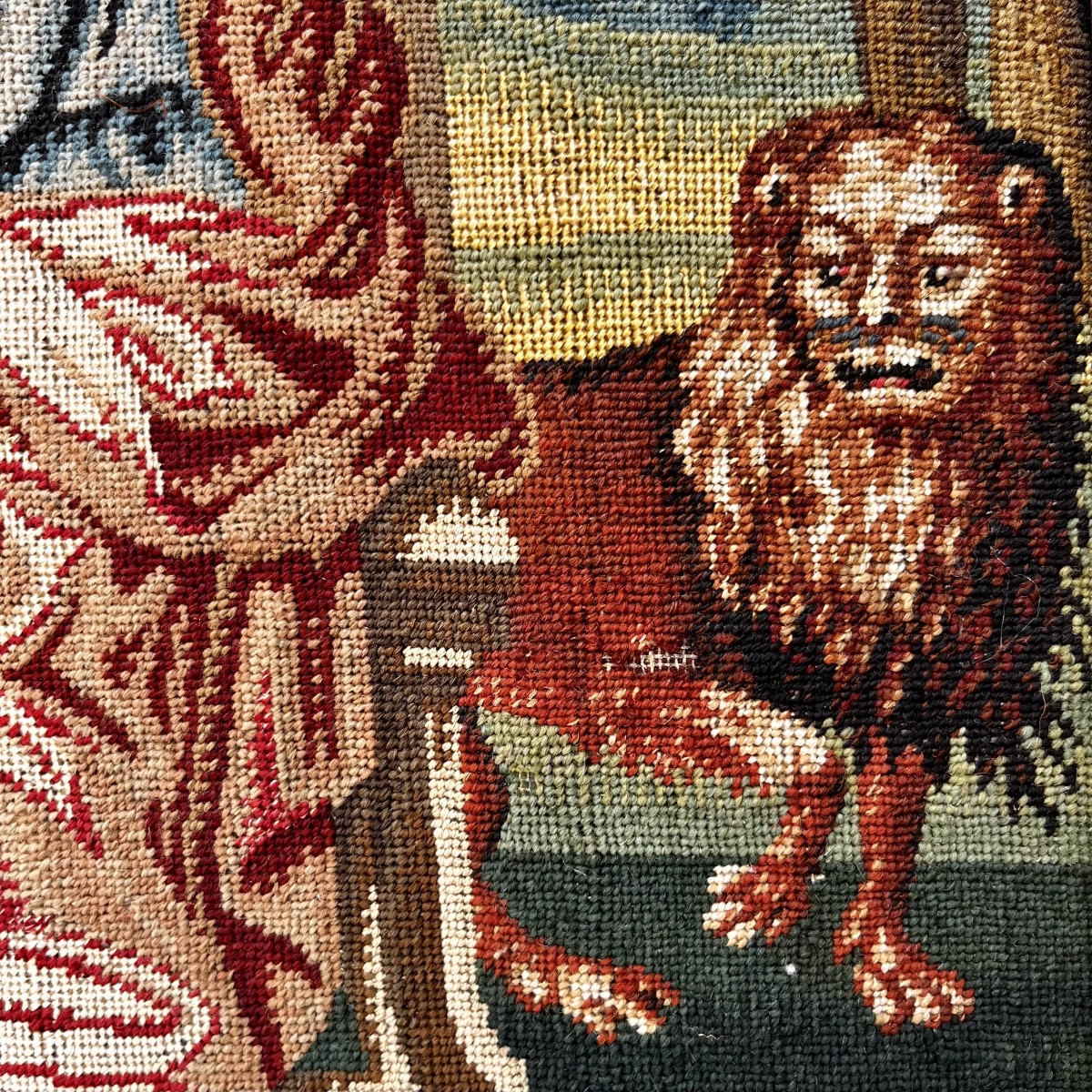 Saint Mark Writing The Gospel And His Lion, Fragment Of A Petit Point Tapestry, 18th-19th Century-photo-7