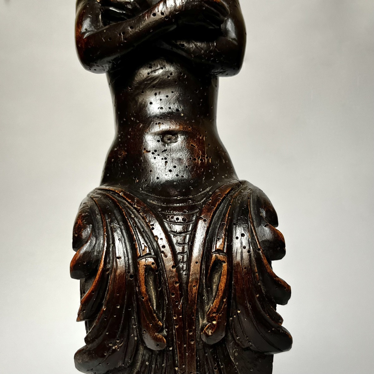 Female Figure In Patinated Carved Wood, 17th Century, Haute époque 17th-photo-2