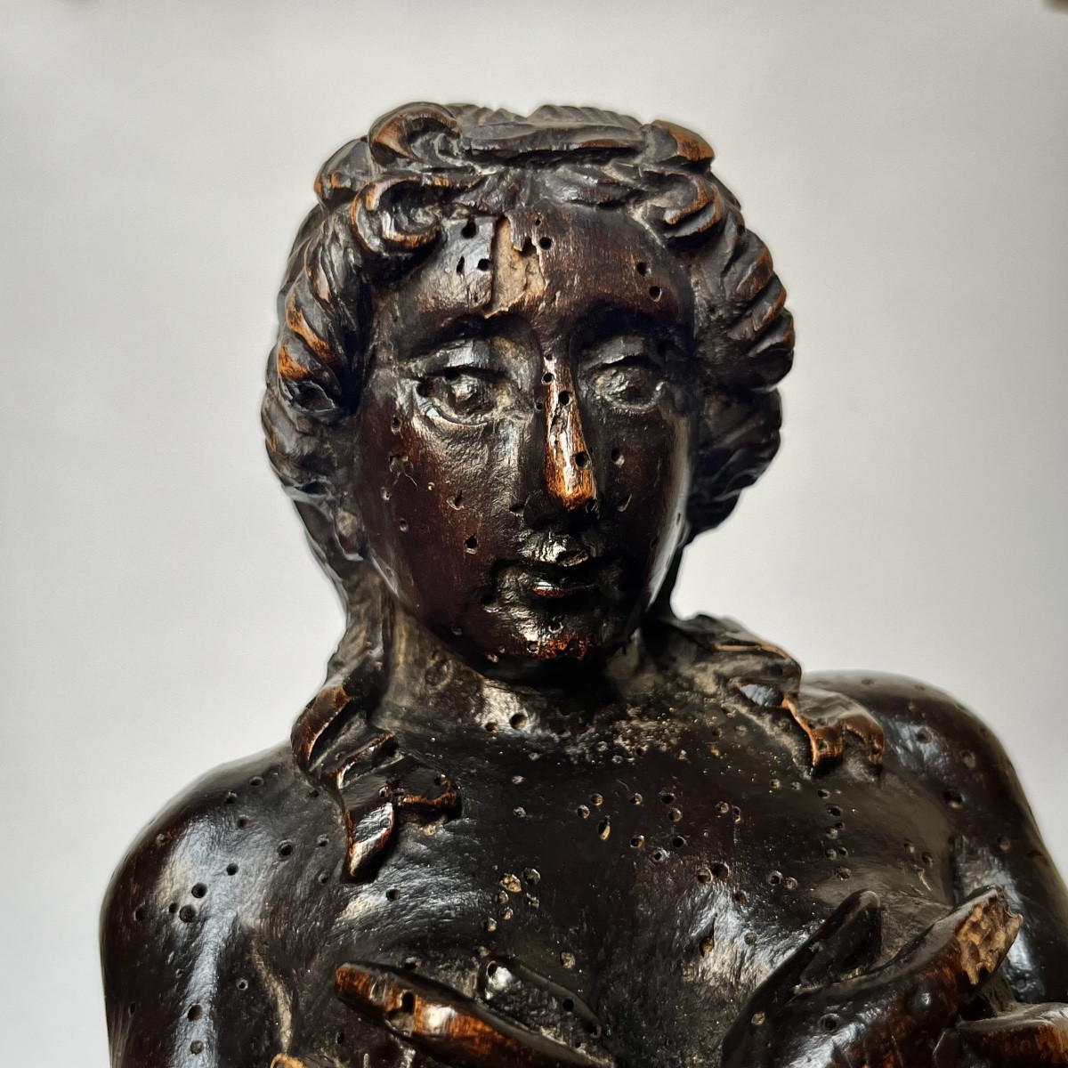 Female Figure In Patinated Carved Wood, 17th Century, Haute époque 17th-photo-8